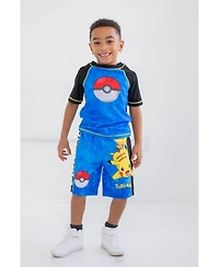 Pokemon Pikachu Upf 50+ Rash Guard Swim Trunks Outfit Set Little Kid to Big