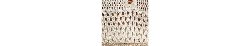 Cupshe Women's Beige Crochet V-Neck Short Sleeve Cover-Up Mini Beach Dress