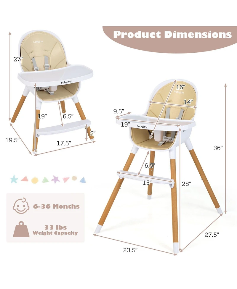 Gouun Kids 4-in-1 Convertible High Chair Feeding with Adjustable Tray