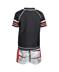 Avengers Boys Marvel Spider-Man Captain America Hulk Iron Man Pullover Rash Guard & Swim Trunks Outfit Set to