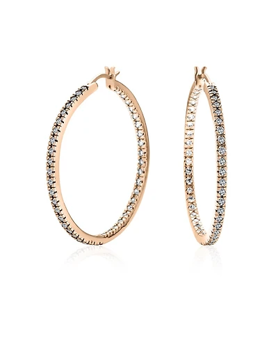 Bling Jewelry Pink White Black Cubic Zirconia Pave Cz Thin Inside Out Large Big Hoop Earrings Silver Rose Gold Plated 1.75 Inch Diameter