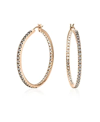 Bling Jewelry Pink White Black Cubic Zirconia Pave Cz Thin Inside Out Large Big Hoop Earrings Silver Rose Gold Plated 1.75 Inch Diameter