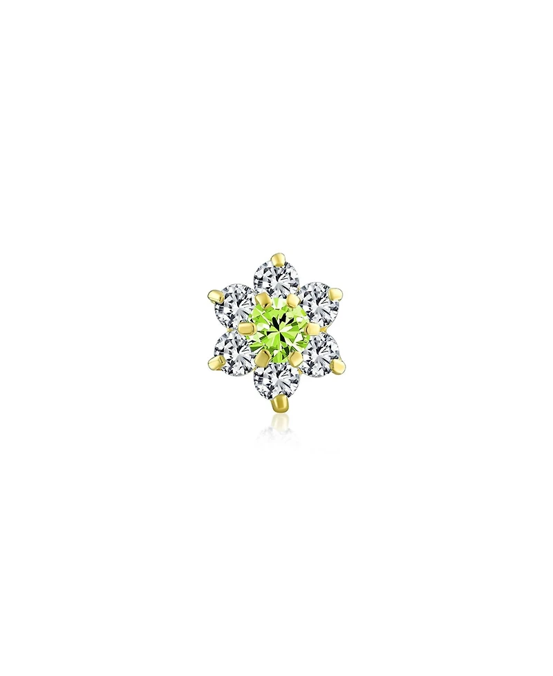 Bling Jewelry Tiny Blue Cubic Zirconia Flower Helix Cartilage Ear Lobe Piercing Daith Cz 1 Piece Stud Earring For Women 14K Gold Screw back 4MM