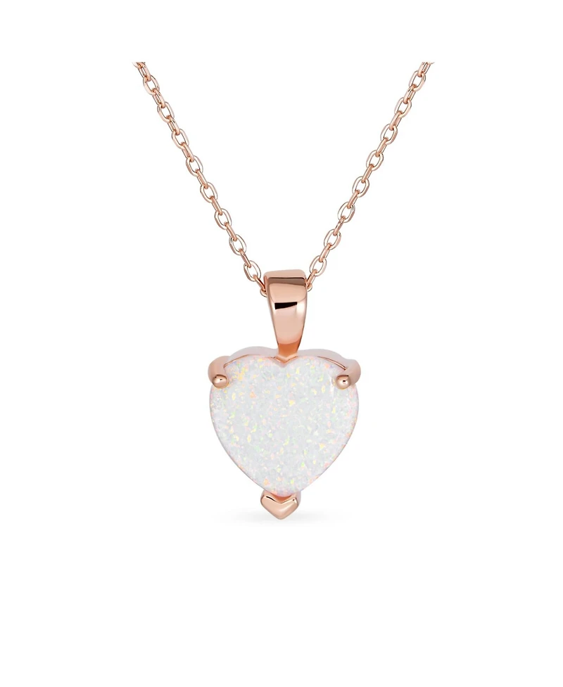 Bling Jewelry Romantic Danity Opulence 5CT Solitaire Prong Set Created Orange White Opal Heart Shape Pendant Necklace Yellow Rose Gold Plated .925 Ste