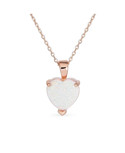 Bling Jewelry Romantic Danity Opulence 5CT Solitaire Prong Set Created Orange White Opal Heart Shape Pendant Necklace Yellow Rose Gold Plated .925 Ste
