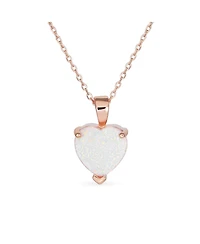 Bling Jewelry Romantic Danity Opulence 5CT Solitaire Prong Set Created Orange White Opal Heart Shape Pendant Necklace Yellow Rose Gold Plated .925 Ste