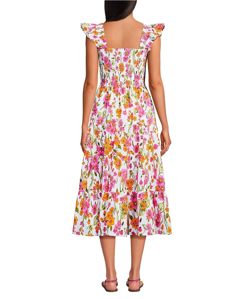 Lands' End Women's Cotton Dobby Smocked Dress with Ruffle Straps