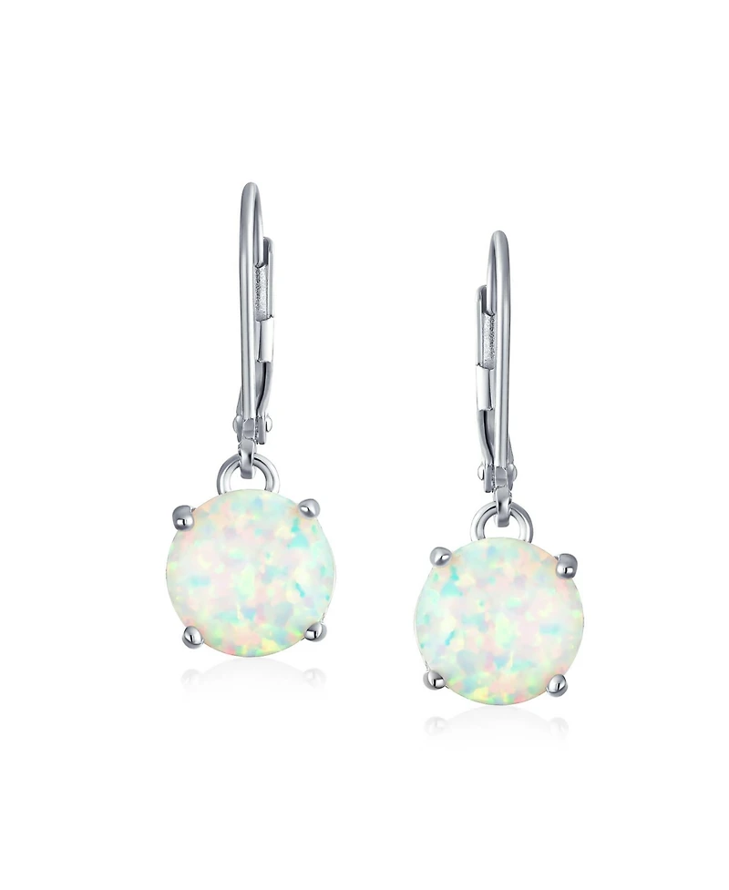 Bling Jewelry Round Solitaire Created Opal Lever back Drop Earrings .925 Sterling Silver 8MM
