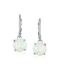 Bling Jewelry Round Solitaire Created Opal Lever back Drop Earrings .925 Sterling Silver 8MM
