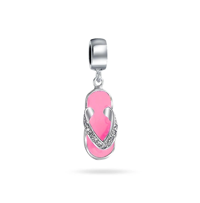 Bling Jewelry Flip Flop Sandal Cz Dangle Travel Charm Bead in Sterling Silver