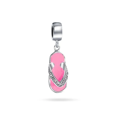 Bling Jewelry Flip Flop Sandal Cz Dangle Travel Charm Bead in Sterling Silver