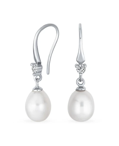 Bling Jewelry Simple White Pear Freshwater Pearl Teardrop Dangle Earrings Sterling Silver