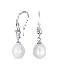 Bling Jewelry Simple White Pear Freshwater Pearl Teardrop Dangle Earrings Sterling Silver
