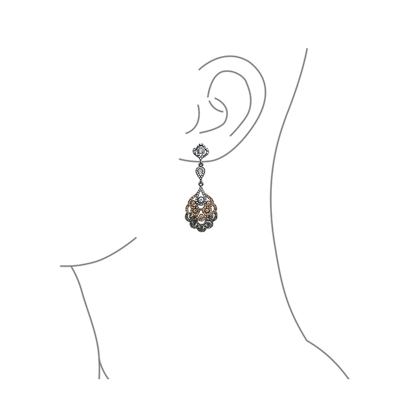 Bling Jewelry Estate Style Dangling Holiday Party Long Lace Flower Pink Black White Crystal Chandelier Statement Earrings Black Plated