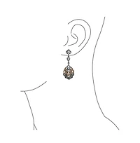 Bling Jewelry Estate Style Dangling Holiday Party Long Lace Flower Pink Black White Crystal Chandelier Statement Earrings Black Plated