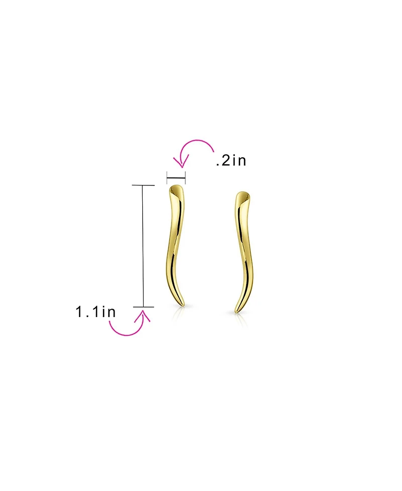 Bling Jewelry Minimalist Geometric Linear Wave Ear Pin Crawlers Climbers Earrings Yellow Gold Plated .925 Sterling Silver