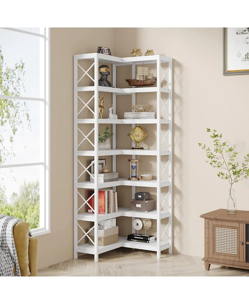 Tribesigns 7 Shelf Corner Bookcase, Industrial Large Corner Bookshelf