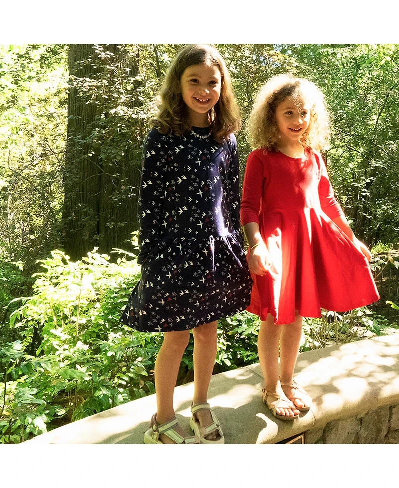 Mightly Toddler Girls Fair Trade Organic Cotton Long Sleeve Drop Waist Dress
