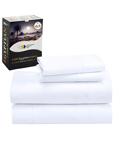 Certified Luxury King Bed Sheets Set - 100% Egyptian Cotton, Classic Percale King, Deep Pockets, Cool and Durable Bedding