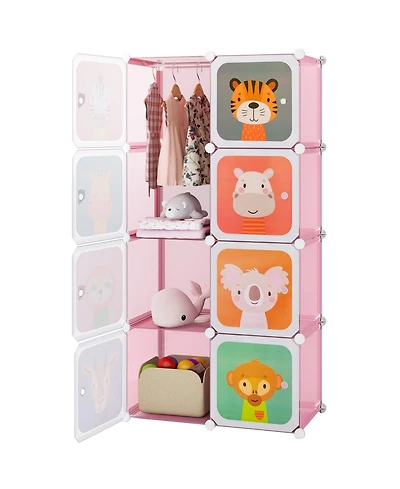 8-Cube Kids Wardrobe Closet with Clothes Hanging Section and Doors