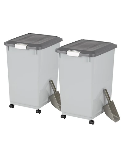 Iris Usa 54Lbs Dog Food Storage Container 2-Pack with Wheels, Airtight Lid, 2-Cup Scoop, Gray/Dark Gray