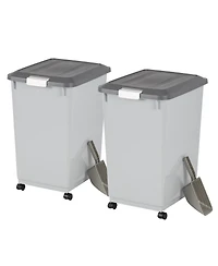 Iris Usa 54Lbs Dog Food Storage Container 2-Pack with Wheels, Airtight Lid, 2-Cup Scoop, Gray/Dark Gray