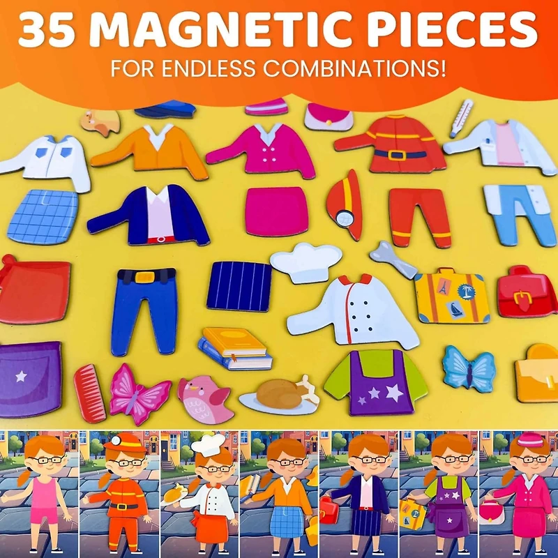 Quokka Magnetic Dress-Up Dolls for Girls Boys with 35 Magnetic Pieces for Kids 3-5