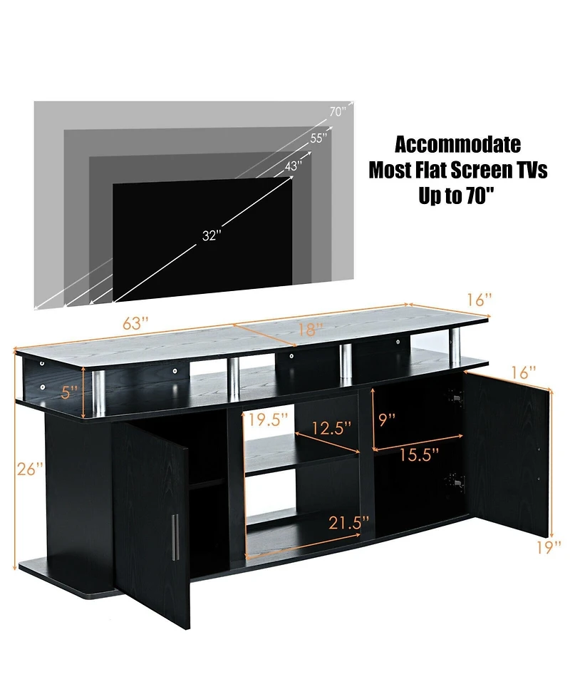 63 Inch Tv Entertainment Console Center with 2 Cabinets