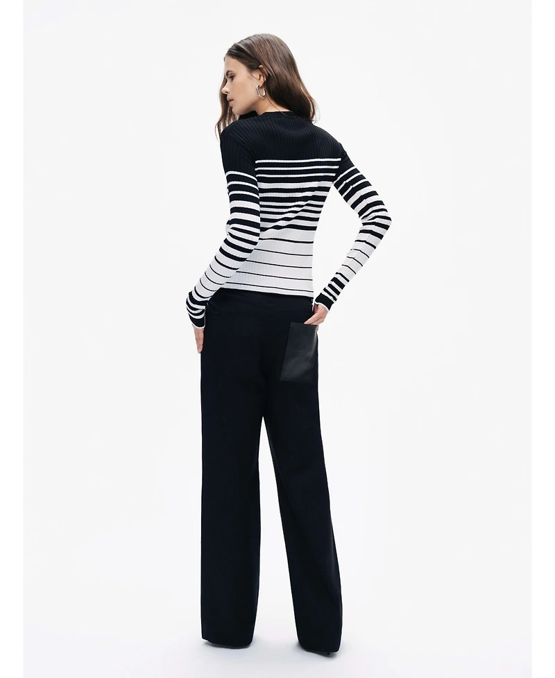 Nocturne Women's Striped Crocheted Knitted Sweater