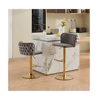 Set of 2 Velvet Swivel Bar Stools with Tufted Back and Gold Plating Base for Kitchen Island-The Pop Home