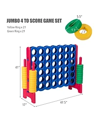 Gymax Jumbo 4-to-Score Game Set Giant 4 in A Row Kids Adults w/ 42 Jumbo Rings