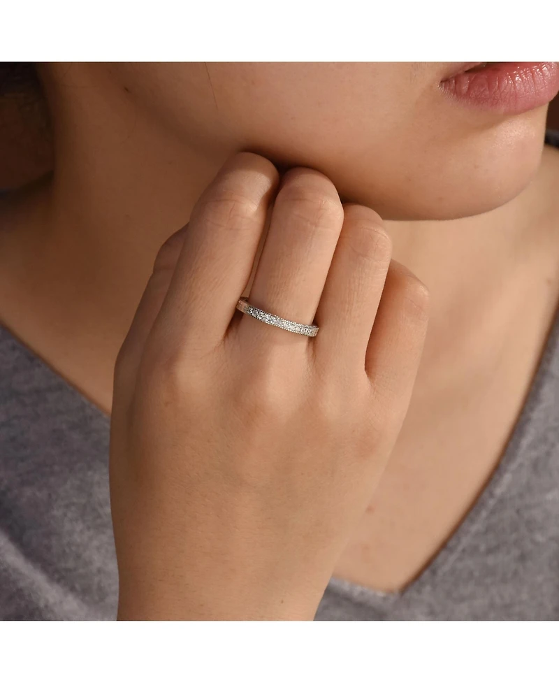 Bling Jewelry Pave Cz Cubic Zirconia Thin Band Ring Etched Milgrain .925 Sterling Silver