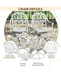 5-Piece Cast Aluminum Outdoor Dining Set Patio Table with Umbrella Hole Outdoor Swivel Rockers Patio Dining Chairs in White
