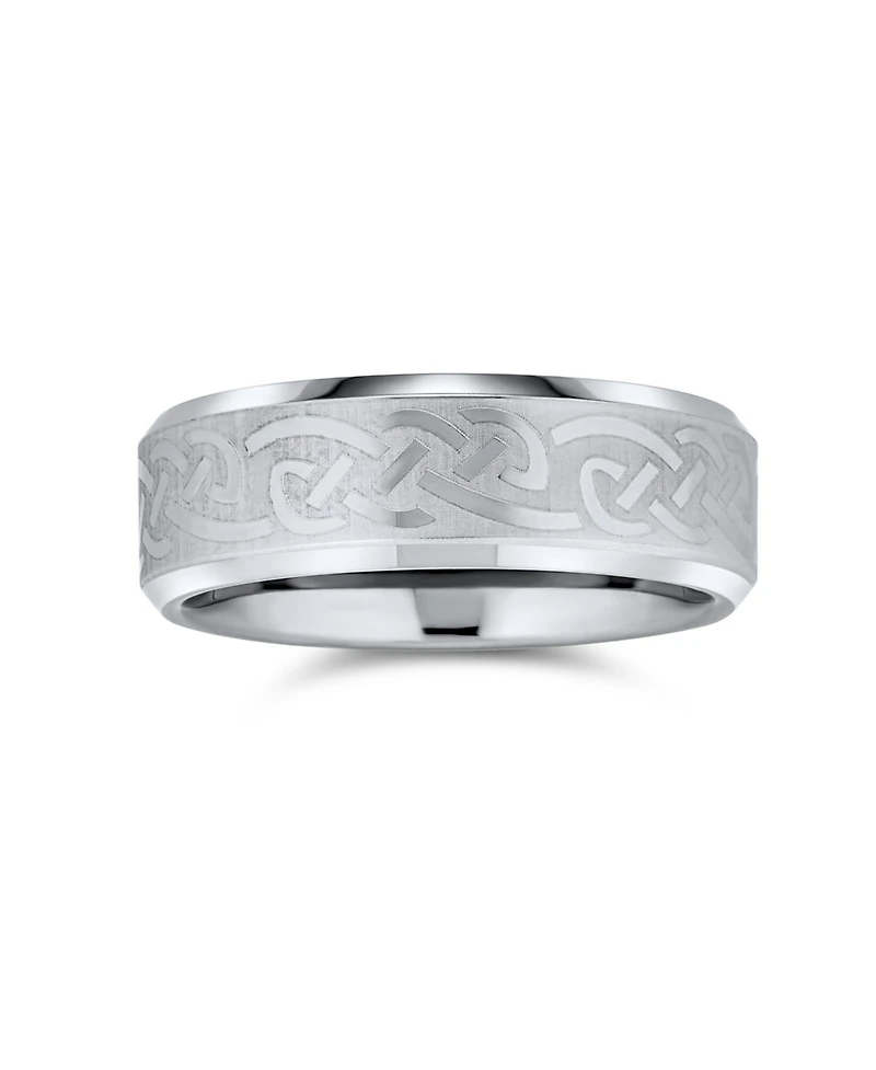 Bling Jewelry Unisex Irish Viking Celtic Infinity Love Knot Couples Wide Titanium Band Rings 7MM Matte Silver Tone