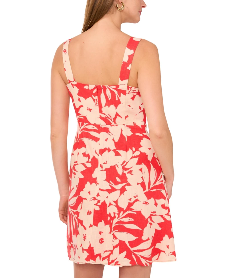 Vince Camuto Women's Linen-Blend Sleeveless Floral A-Line Dress