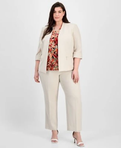 Kasper Plus Size Jacket Printed Top Pants