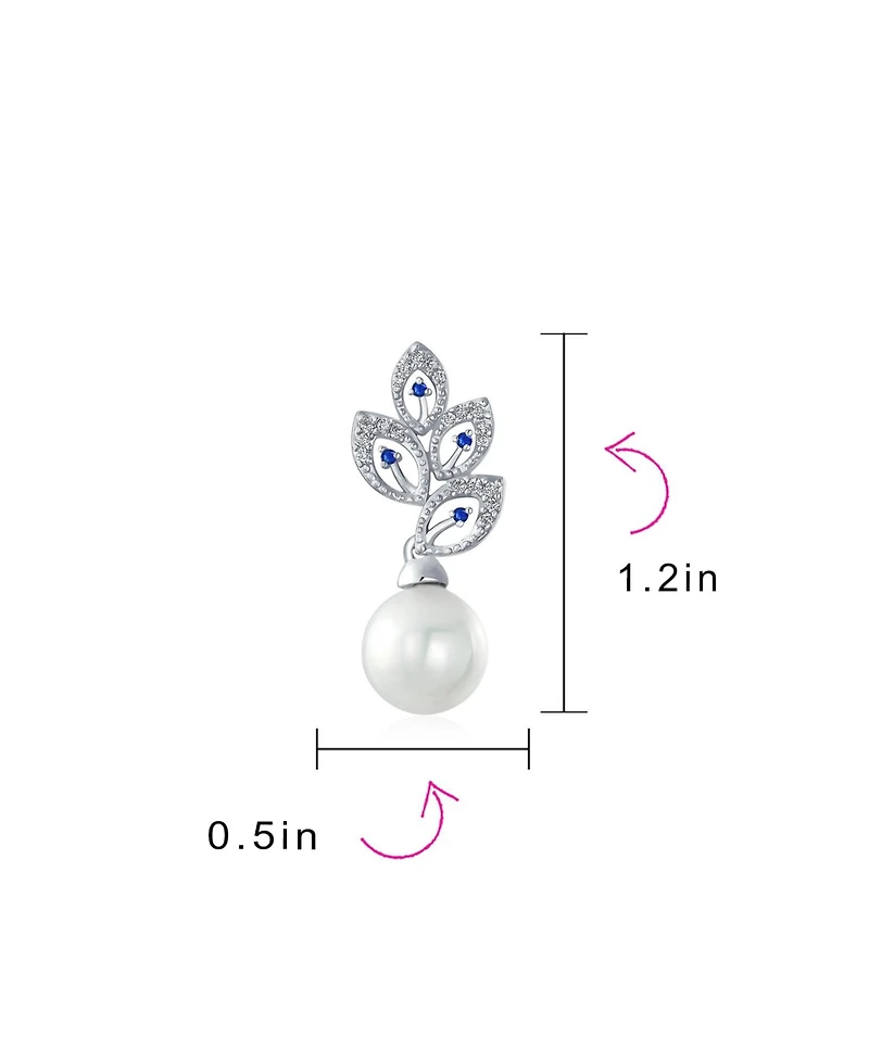 Bling Jewelry Statement Pave Cz Cubic Zirconia Leaf White Simulated Pearl Drop Earrings Silver Plated