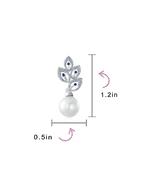Bling Jewelry Statement Pave Cz Cubic Zirconia Leaf White Simulated Pearl Drop Earrings Silver Plated