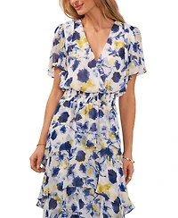 Vince Camuto Women's Smocked Waist V-Neck Tiered Midi Dress
