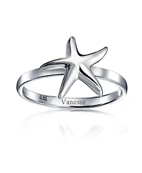 Bling Jewelry Dainty Simple Pave Cubic Zirconia Cz Nautical Tropical Beach Midi Starfish Ring .925 Sterling Silver