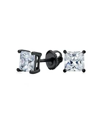 Bling Jewelry Clear Square Princess Cut Cubic Zirconia Solitaire Stud Earrings Cz Secure Screw Back Black Gold Plated .925 Sterling Silver
