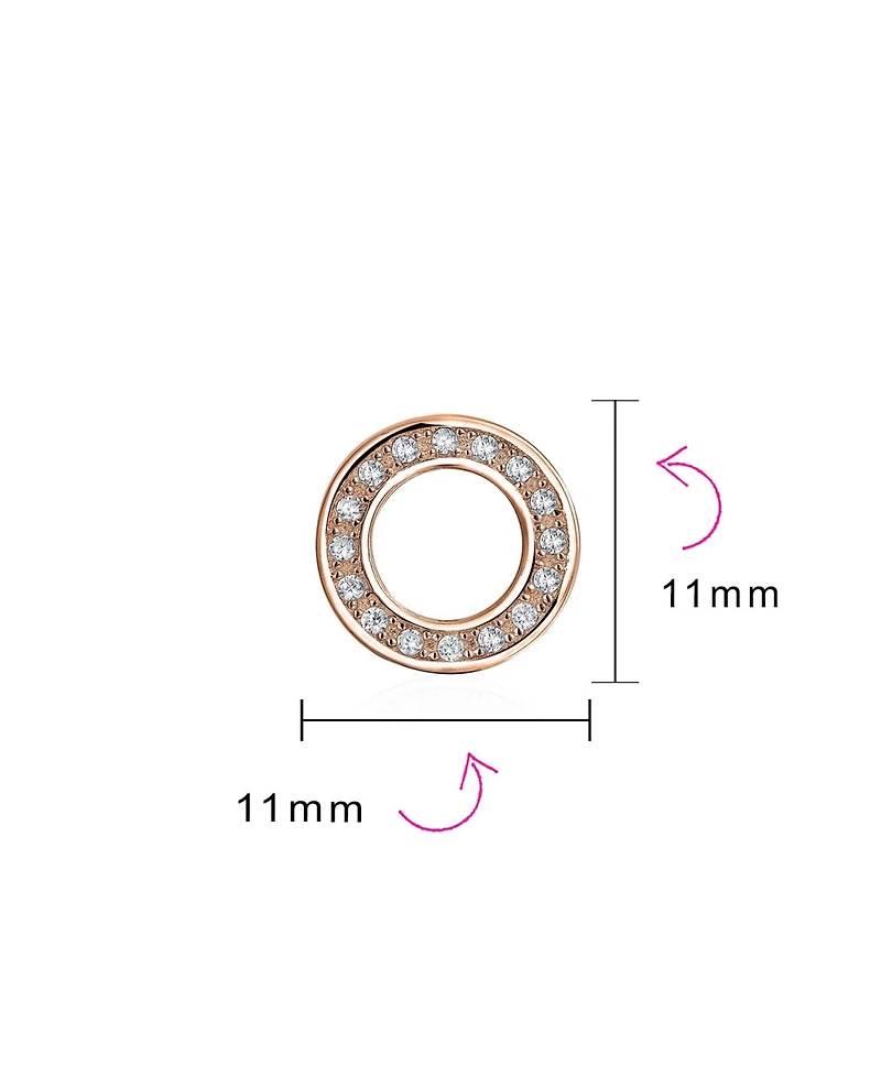 Bling Jewelry Geometric Pave Cubic Zirconia Open Circle Round Disc O Cz Stud Earrings Rose Gold Plated .925 Sterling Silver