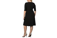 Kiyonna Women's Plus Sweetheart Knit Wrap Dress with 3/4 Sleeves