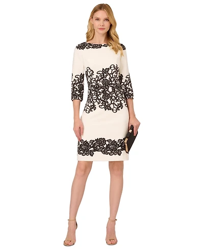 Adrianna Papell Women's Scroll Lace Print 3/4-Sleeve Sheath Dress