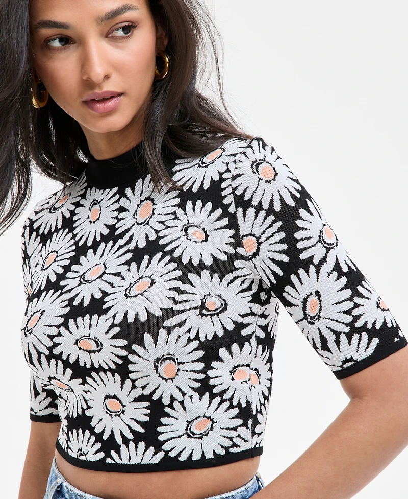 Hugo Women's Floral Mock-Neck Knit Crop Top
