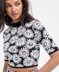 Hugo Women's Floral Mock-Neck Knit Crop Top