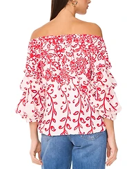 Vince Camuto Women's Floral Off The Shoulder Bubble Sleeve Tie Front Blouse