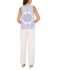 Vince Camuto Women's Linen-Blend V-Neck Printed Sleeveless Top