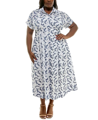 Taylor Plus Size Floral-Embroidered Button-Front Dress