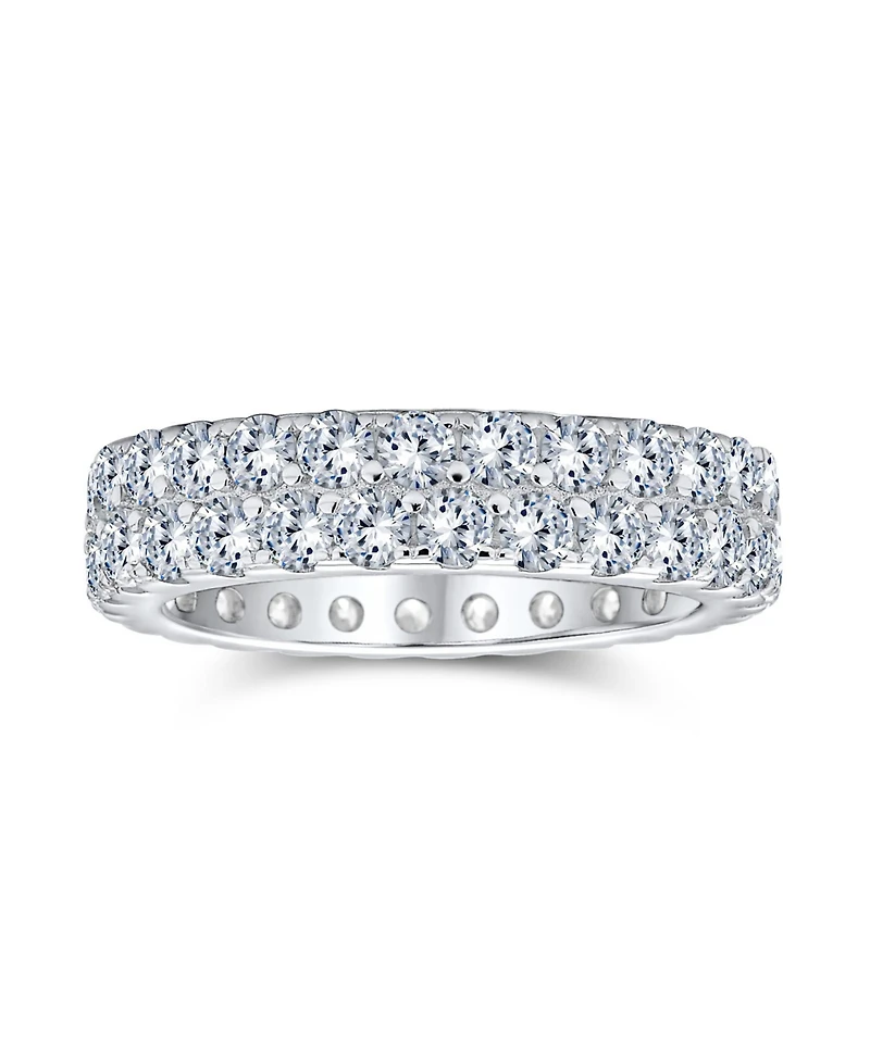 Bling Jewelry Classic Two Row Pave Cubic Zirconia Cz Eternity Band Ring .925 Sterling Silver Rhodium 5MM Wide